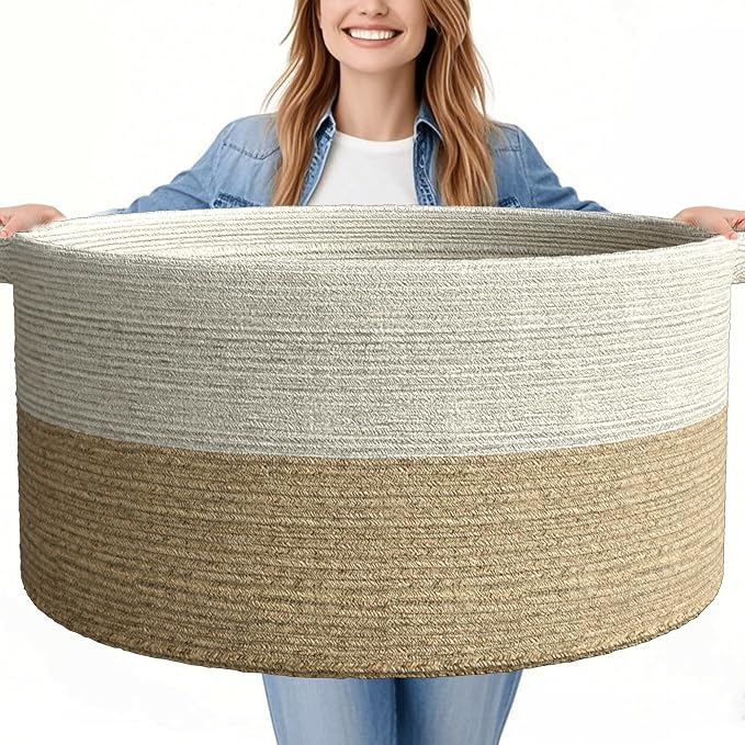 125L Extra Large Blanket Basket, Jumbo Laundry Woven Baskets Decorative Home by GOPAS