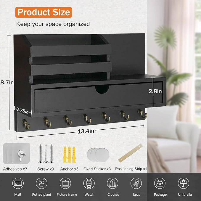 Key and Mail Holder for Wall, Mail Organizer Wall Mount - Image 2