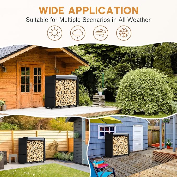 4ft Firewood Rack Outdoor with Waterproof Widened Cover, Heavy Duty Firewood - Image 2