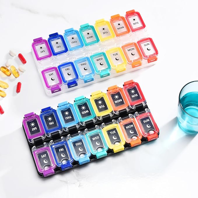 Fullicon Moisture Proof Pill Organizer 2 Times a Day, Large 7 Day Box, Spill - Image 8