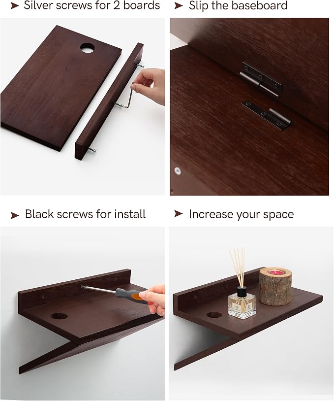 Floating Nightstand, Modern Wood Floating Bedside Table Z-Shape Wall Mounted - Image 7
