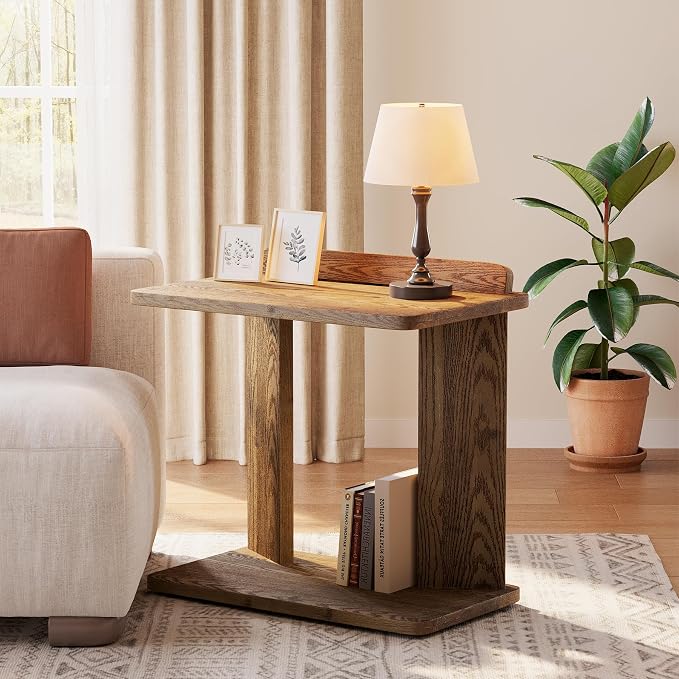 Solid Wood C-Shaped End Table, Farmhouse Wooden Side Table - Image 8