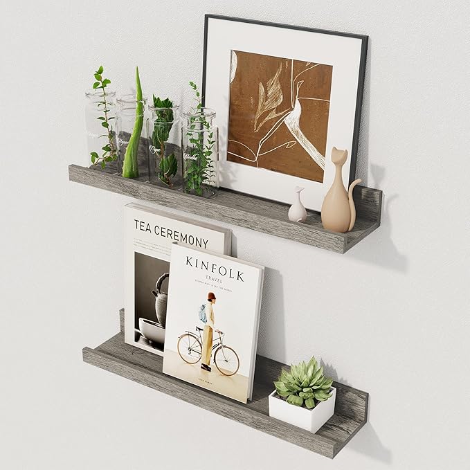 Axeman Floating Shelves for Wall | Picture Ledge Shelf Set of 2 | Rustic Grey by Axeman