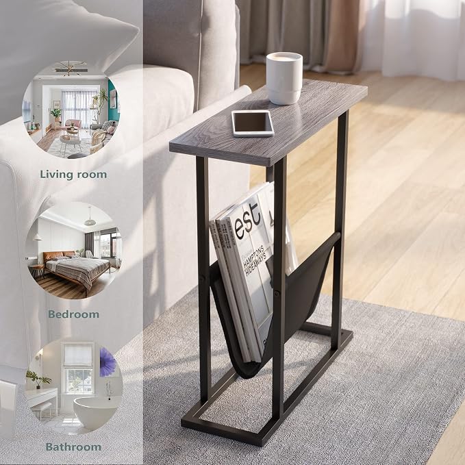 Yusong Small Narrow Side Table for Small Spaces, 17.7" W Slim End Table - Image 5
