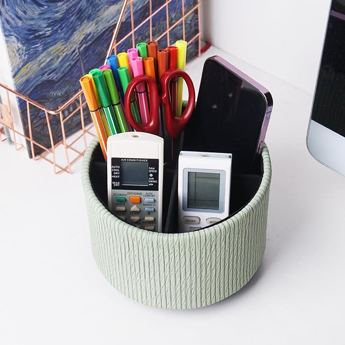 Round Leather Art Supply Organizer, Remote Control Holder, 360 Degree Spinning - Image 6