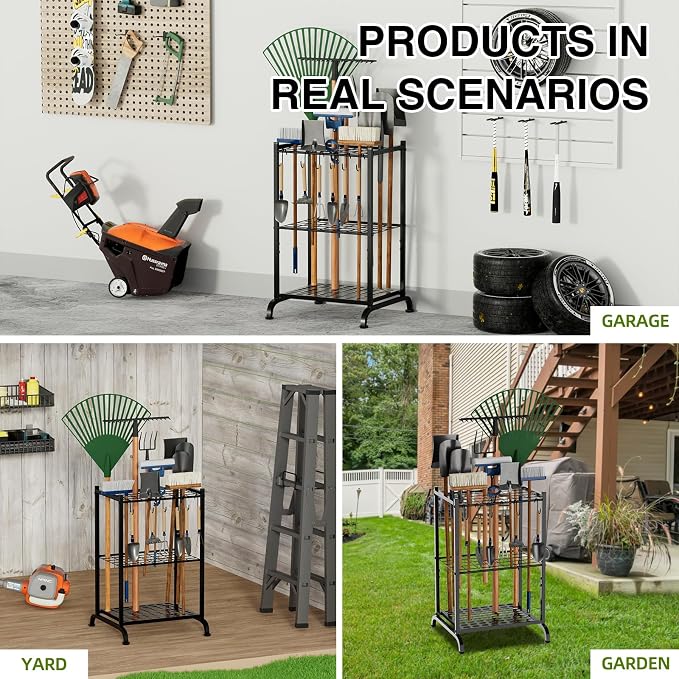 Garden Tool Organizer with Storage Hooks, Yard Tool Tower Rack - Image 6