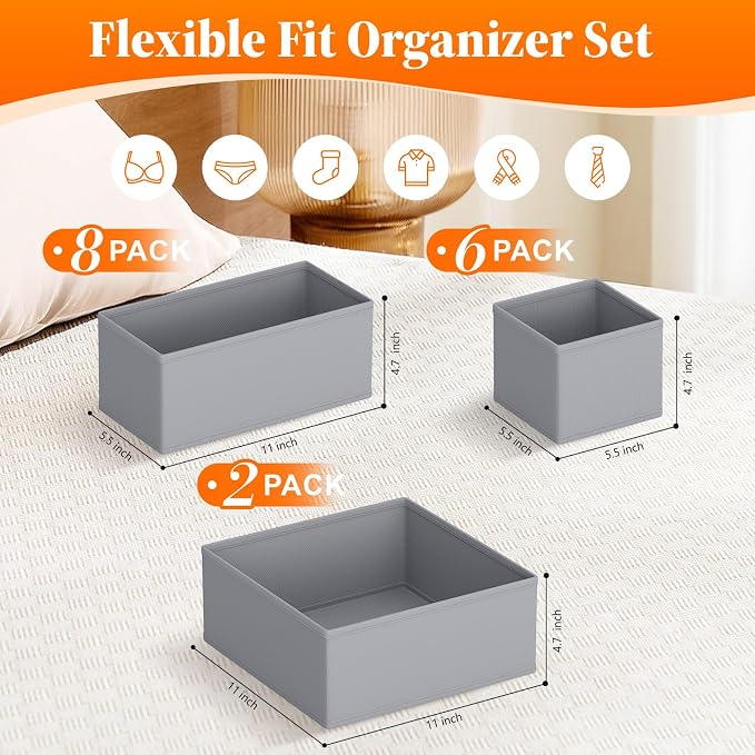 Drawer Organizer Clothes, 16 Pack Drawer Organizers and Underwear Organizer - Image 3