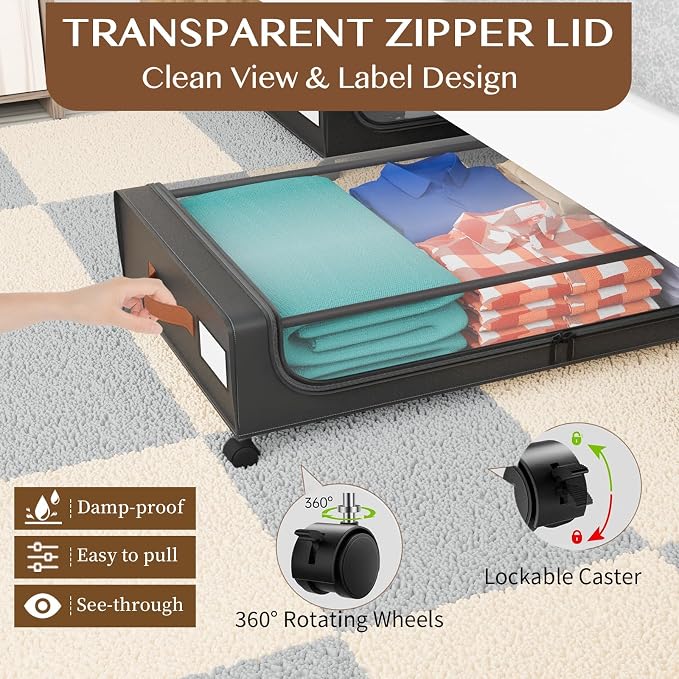 Under Bed Storage with Wheels, UnderBed Storage Containers with Clear Lid and - Image 4