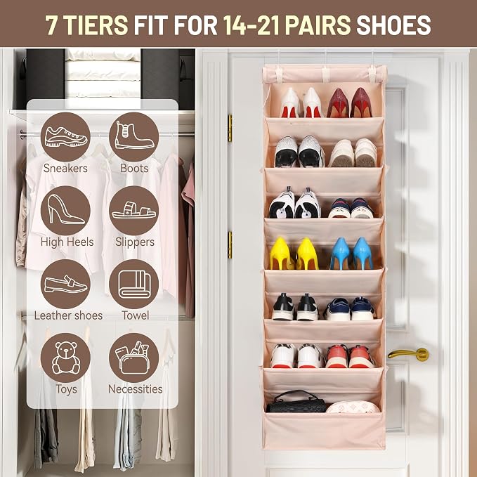 7 Tier Over The Door Shoe Organizer, Hanging Shoe Rack - Image 7