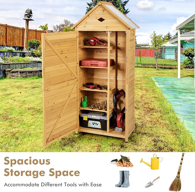 Goplus Wooden Storage Shed, Outdoor Storage Cabinet - Image 2