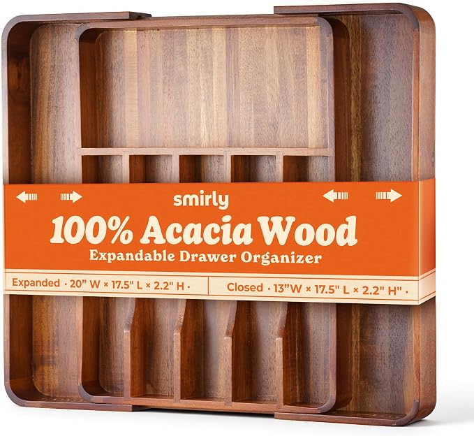 SMIRLY Silverware Drawer Organizer – Bamboo Kitchen Drawer Organizer, by Smirly