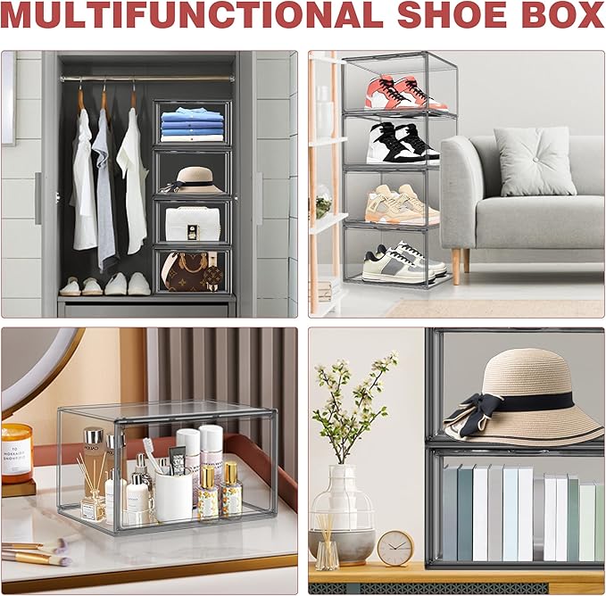 10 Pack Large Clear Shoe Box Shoe Storage Organizer - Image 6