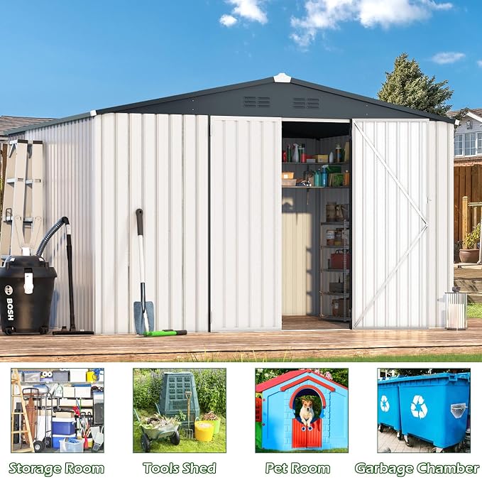 ACOJOY 10'x10' Shed, Large Metal Storage Sheds & Outdoor Clearance, Steel - Image 6