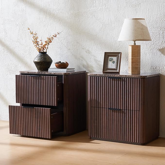 Fluted Nightstand Set of 2, Bedside Table - Image 8