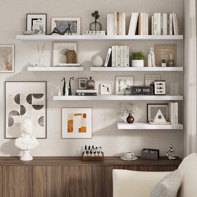 White Floating Shelves for Wall, 27.5 Inch Bathroom Shelves Set of 2, Rustic - Image 6