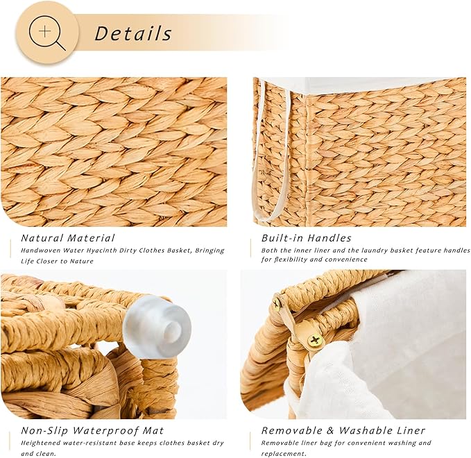 Handwoven Slim Laundry Hamper, 75L Narrow Laundry Basket, Natural Water - Image 6