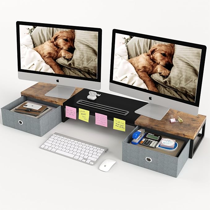 Dual Monitor Stand Riser with 2 Drawers - Image 9