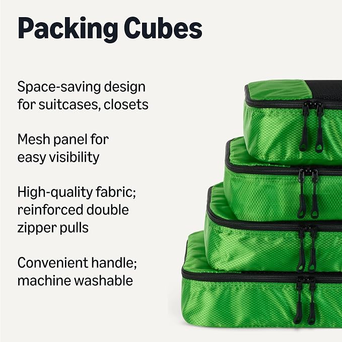 Amazon Essentials 4-Piece Packing Cubes Travel Accessories Set, Luggage - Image 2
