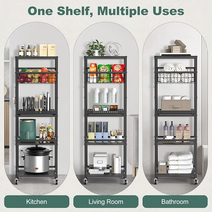 Housolution 5 Tier Kitchen Rolling Cart, Storage Cart - Image 2