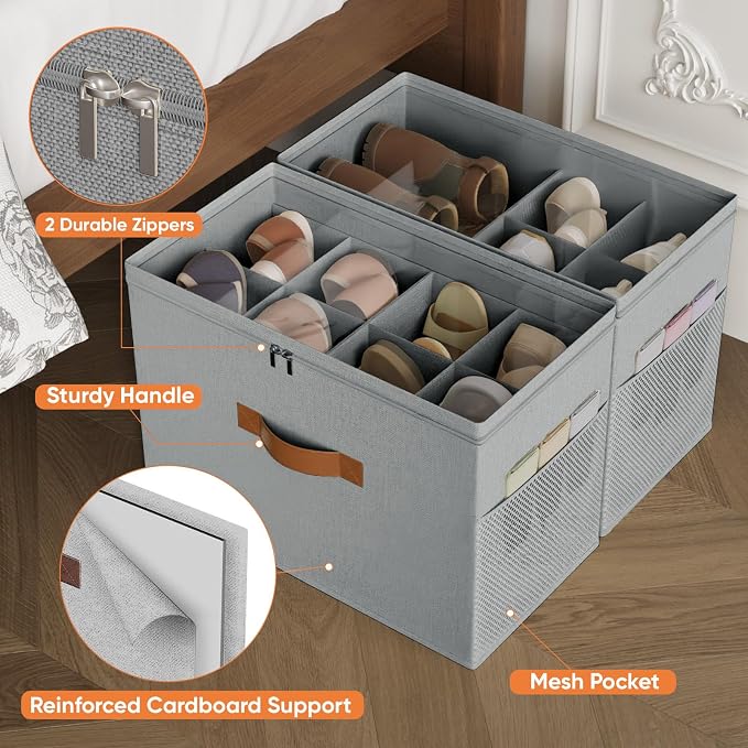 Shoe Organizer for Closet, 2 Pack Foldable Shoe Storage Organizer - Image 5