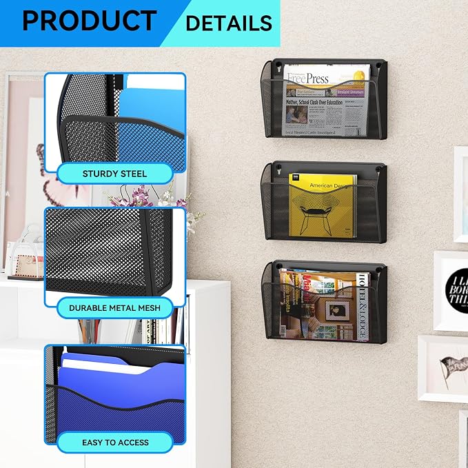 Single Pocket Wall File Holder, Mesh Hanging File Folder Paper Organizer - Image 4