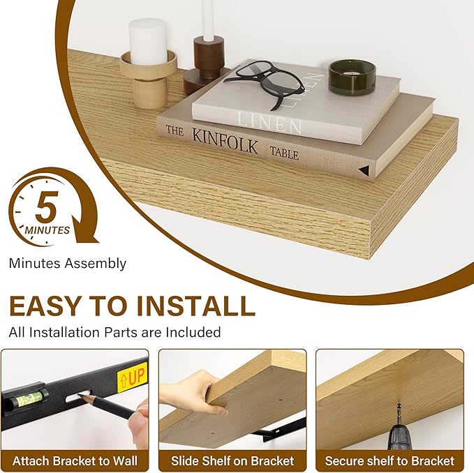 40 Inch Floating Shelves Set of 2, 8 Inch Deep Wall Shelf, Rustic Wood Storage - Image 7
