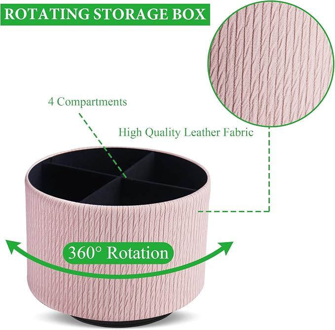 Round Leather Art Supply Organizer, Remote Control Holder, 360 Degree Spinning - Image 3
