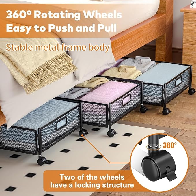 Under Bed Storage with Wheels, Rolling Under Bed Storage Bins - Image 4