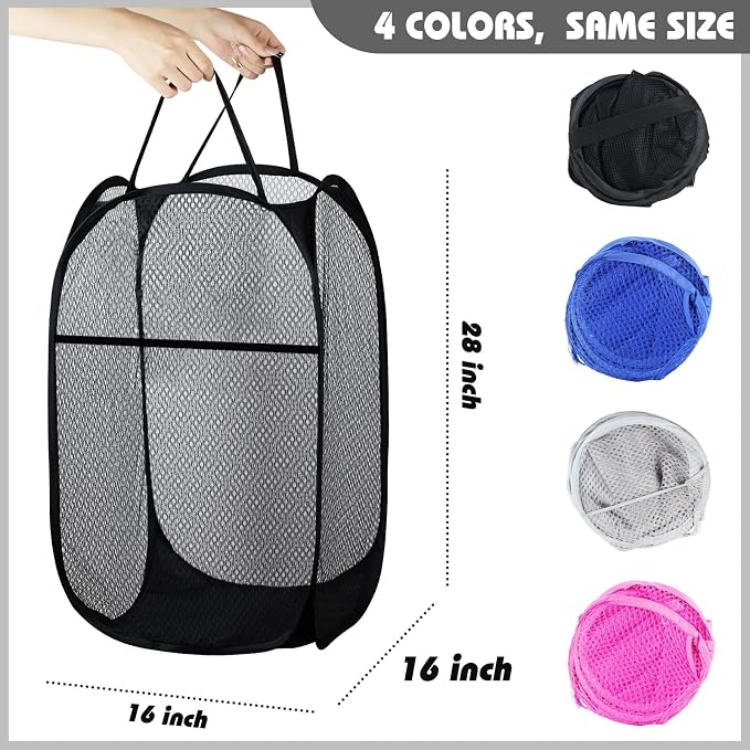 Collapsible Pop Up Laundry Hamper, Extra Large Mesh Foldable Laundry Basket Bag - Image 2