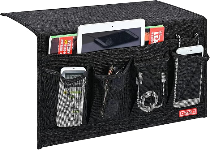 Linen 6 Pockets Bedside Caddy, Bedside Storage Organizer by ZAFIT