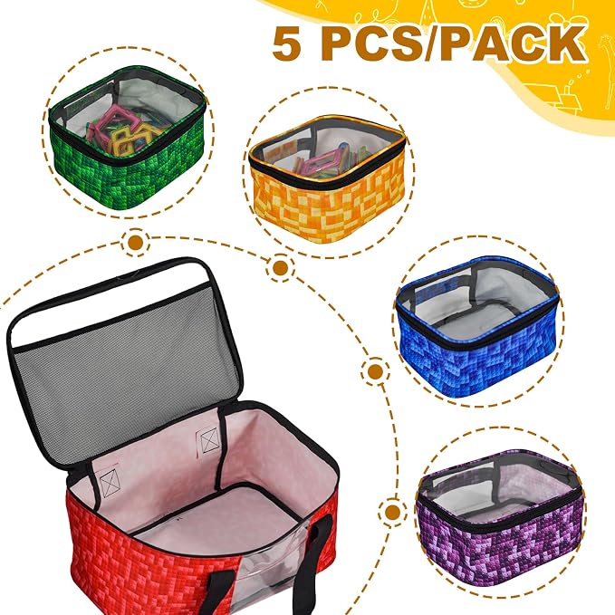 5-Pack Magnetic Tiles Storage Bags Set, Toy Organizer Case, Toy Bricks - Image 4