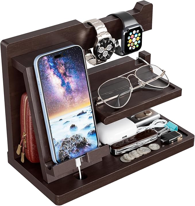 Yirilan Wood Phone Docking Station, Nightstand Organizer by Yirilan