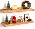 24" Rustic Elm Wood Floating Shelves, 8 Inch Deep Wall Shelves by FunMemories
