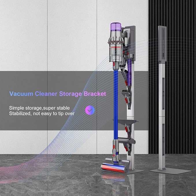 Vacuum Stand for Dyson with Foldable Storage Hooks and Heavy-Duty Carbon Steel - Image 6