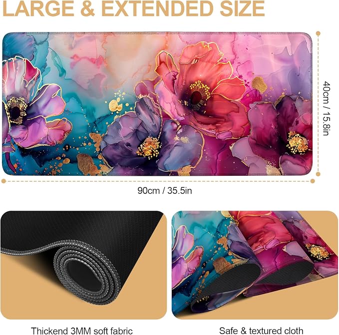 Large Mouse Pad, Floral Ink Desk Mat, Extended Gaming Mouse Pad - Image 2