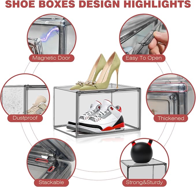Large Shoe Organizer for Closet Clear Storage Box Sturdy Plastic Stackable Shoe - Image 3