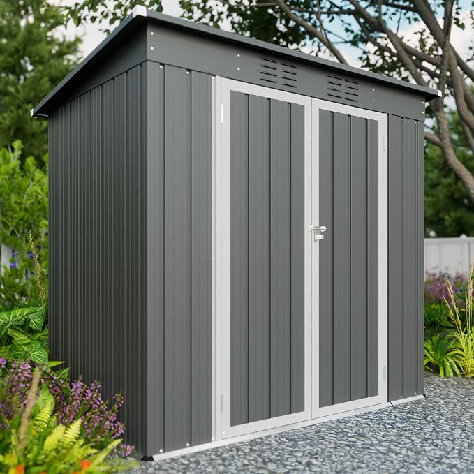 4x6ft Metal Shed Outdoor Storage Shed, Metal Steel Utility Tool Shed Storage - Image 2