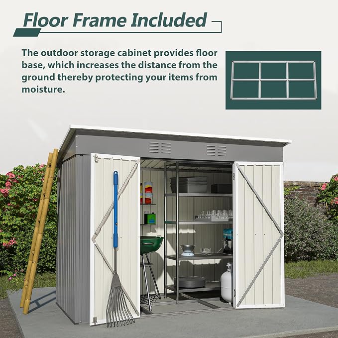 8x4 FT Outdoor Storage Metal Shed - Image 4