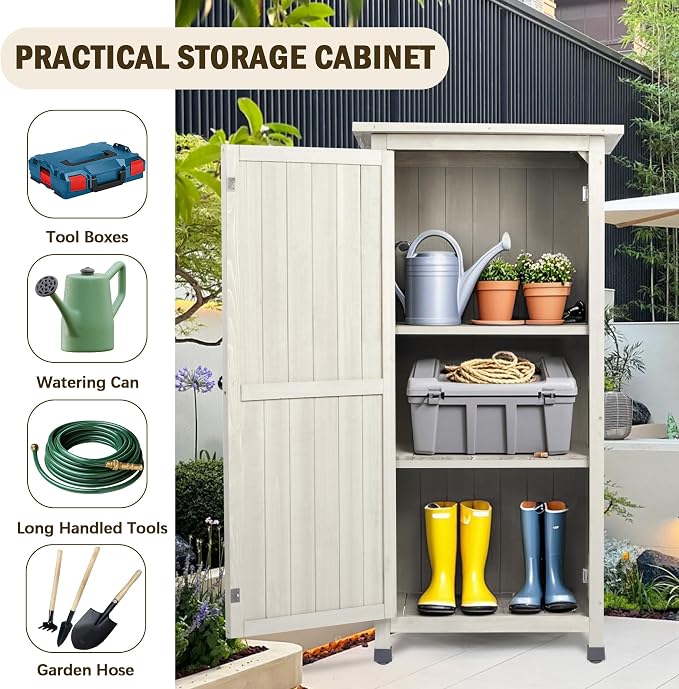 Wooden Outdoor Storage Cabinet, Vertical Garden Tool Shed - Image 6