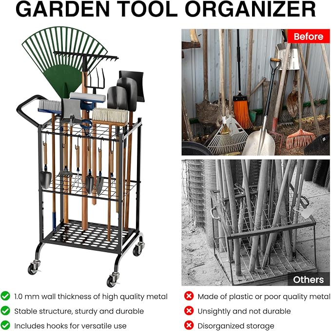 Garden Tool Organizer with Wheels, Yard Tool Tower Rack - Image 4