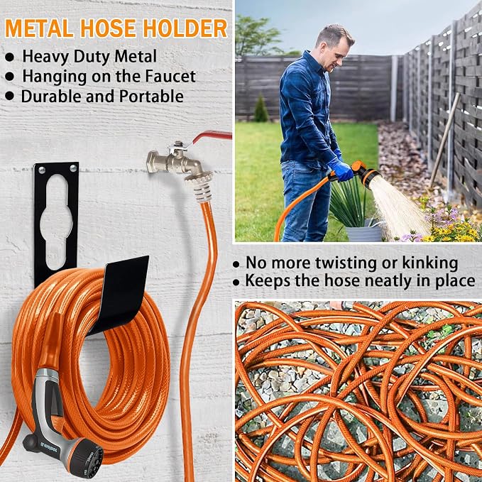 WaterHose Holder, 2 Pack Heavy Duty Wall Mount, Metal Hose Reel, Sturdy Hose - Image 3