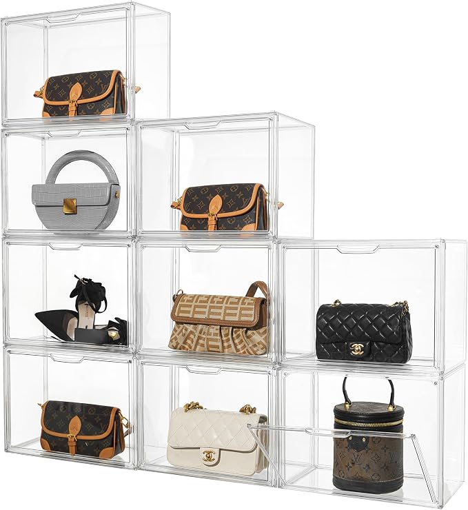 Attelite Purse Organizer for Closet, 9 Pack Clear Acrylic Display Case for by Attelite