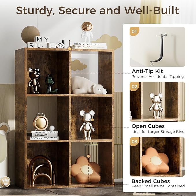 COMHOMA 6 Wood Cube Storage Organizer - Image 5