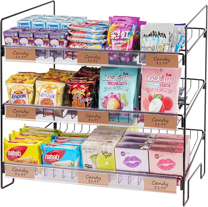 WWN Black 3-Tier Candy Display Rack 24 * 23 * 14inch Versatile Chip and Snack by WWN
