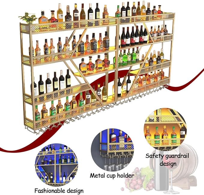 63in Large Wall Mounted Wine Rack 3 Tier Metal Wine Bottle Holder Modern - Image 3