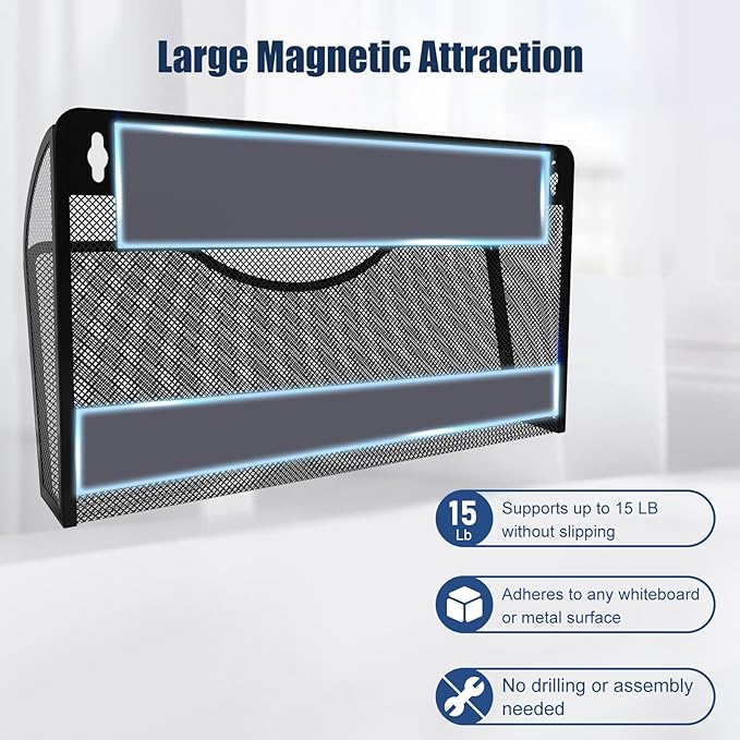 Magnetic File Holder 2 Pockets File Folder Organizer, Office Hanging Magazine - Image 2