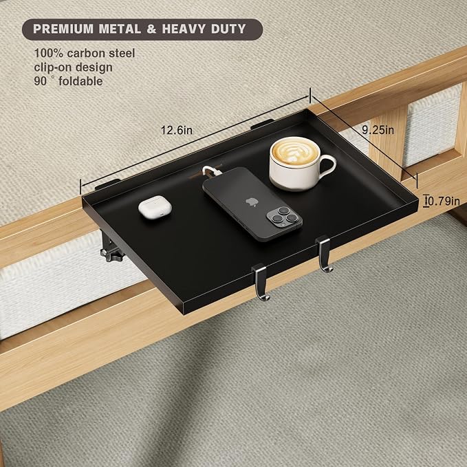 Bedside Shelf Foldable, Metal Clip-On Bunk Bed Table Shelf - Image 6