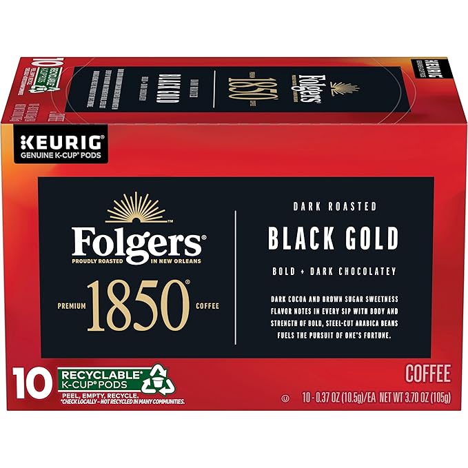Folgers 1850 Black Gold Dark Roast Coffee, 10 Keurig K-Cup Pods by Folgers