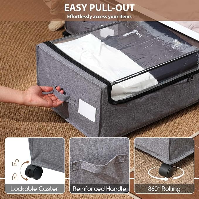 4-Packs Under Bed Storage with Wheels, Under The Bed Storage Drawers On Wheels - Image 2