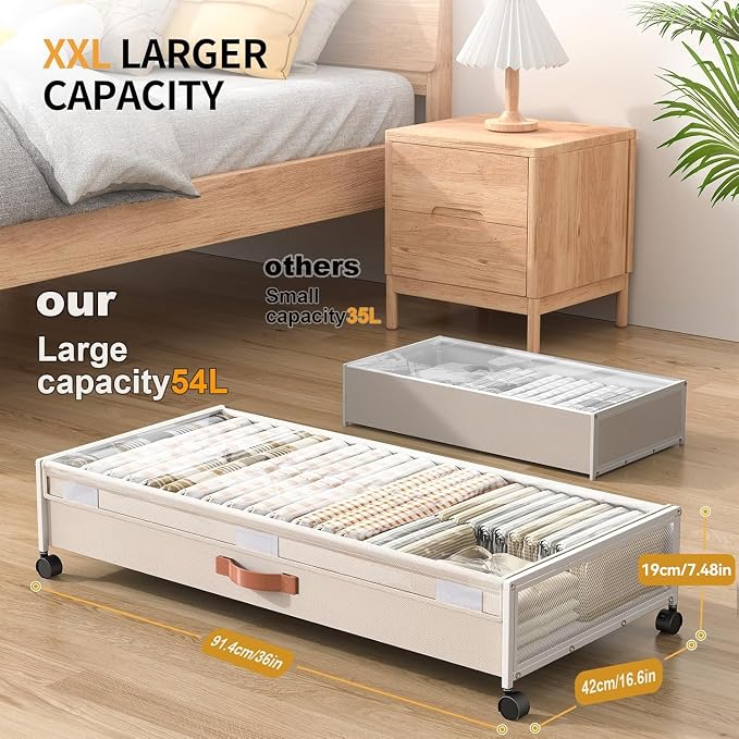 Under Bed Storage with Wheels, XXXL Larger Under Bed Storage Containers with - Image 2